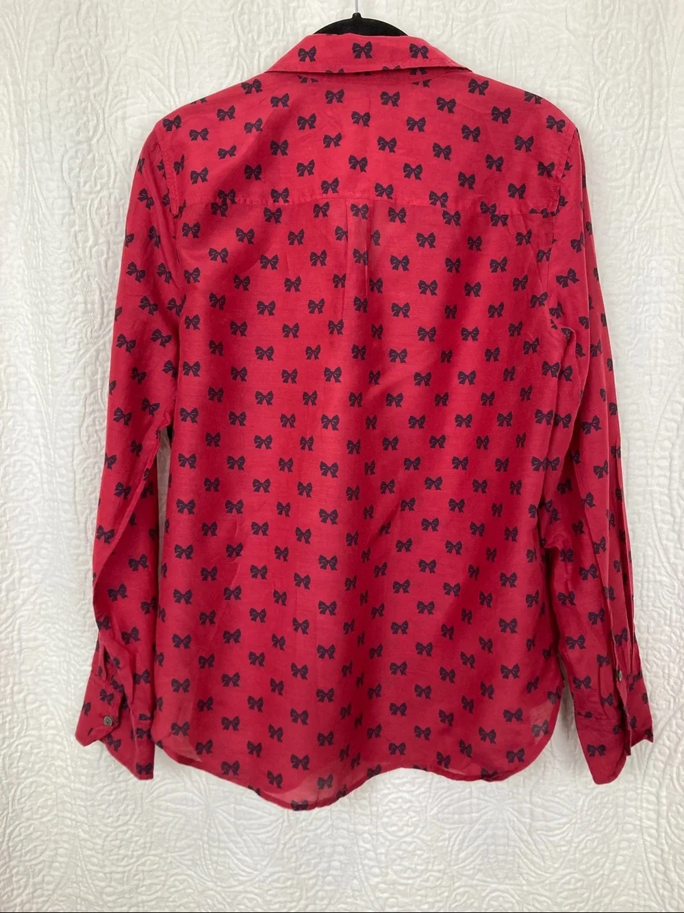 J.Crew Red Bow Print Cotton Silk Popover Blouse sz 12